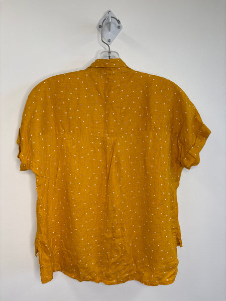 Nicole Miller New York Yellow Polka Dot Linen Short Sleeve Blouse (XS)