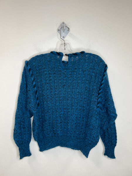 Vintage Tosani Cerulean Blue Cable Knit Long-Sleeve Sweater (XS)