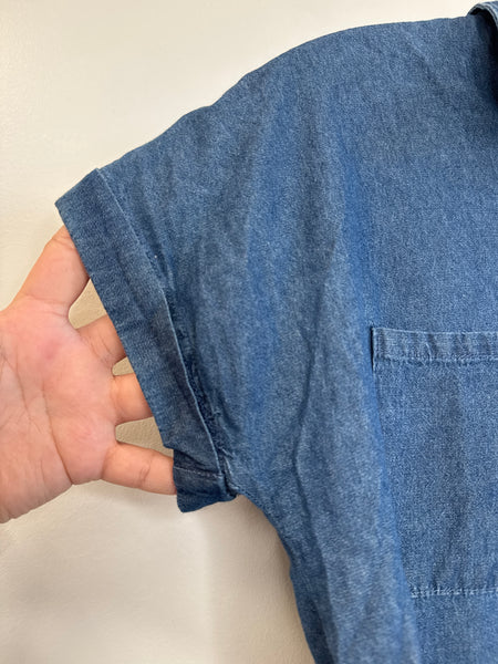 Bebe Denim Cap Sleeve Button Up Shirt (M)