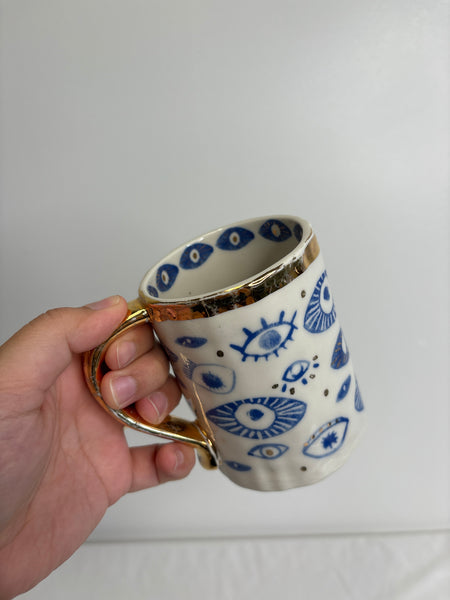 SET OF 2 Anthropologie Evil Eye Coffee Mug