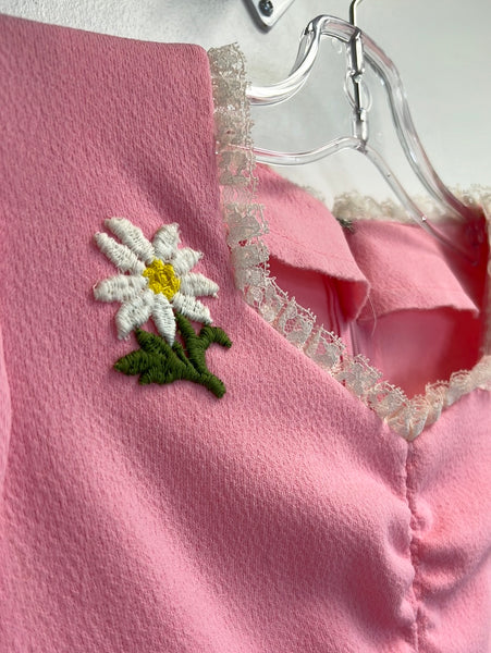 Vintage Handmade Floral Embroidered Long-Sleeve Midi Dress