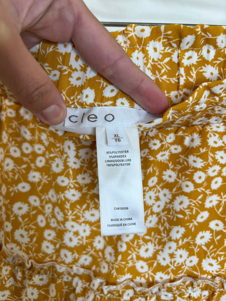 NWT Cleo Mustard Yellow Tiered Floral Mini Skirt (XL)