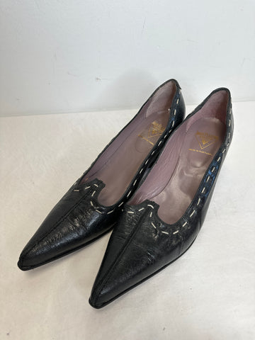 Vintage John Fluevog Charcoal Grey Pointed Leather Kitten Heels (US 9 Women’s)