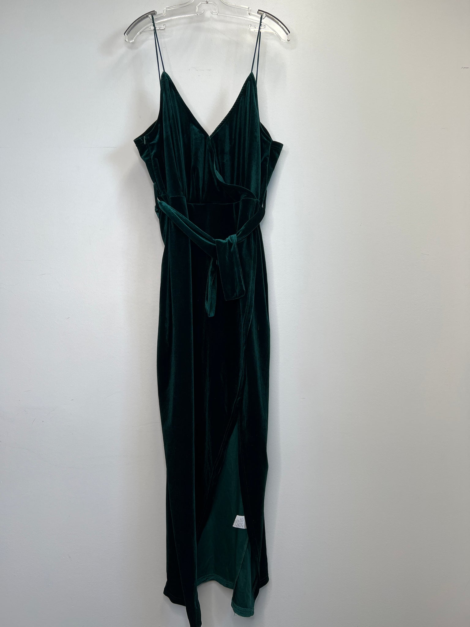 Deep Green Velvet V-Neck Sleeveless Wrap Style Maxi Dress