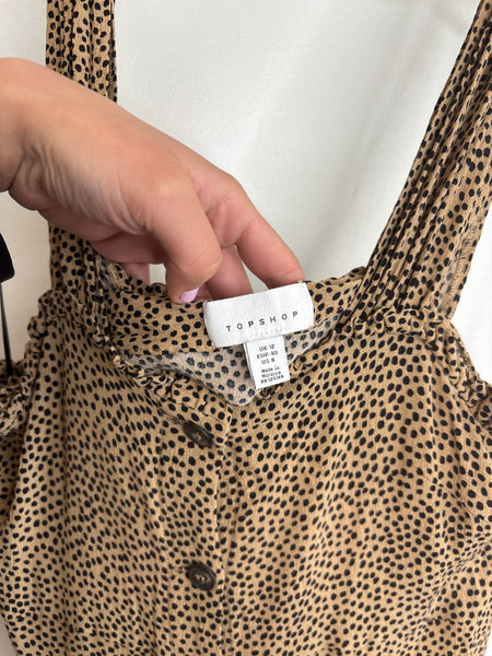 Topshop Animal Print Sleeveless Ruffled Double Mini Slit Mini Dress (8)