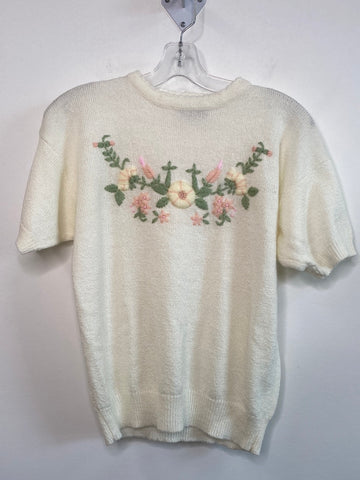 Retro Tradition Sears Knitted Floral Short-Sleeve Sweater Top