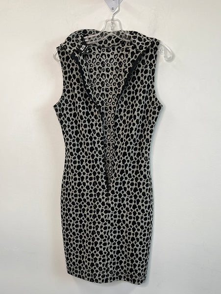 Retro X:S Semi-Sheer Leopard Print Mock Neck Sheath Dress (M)