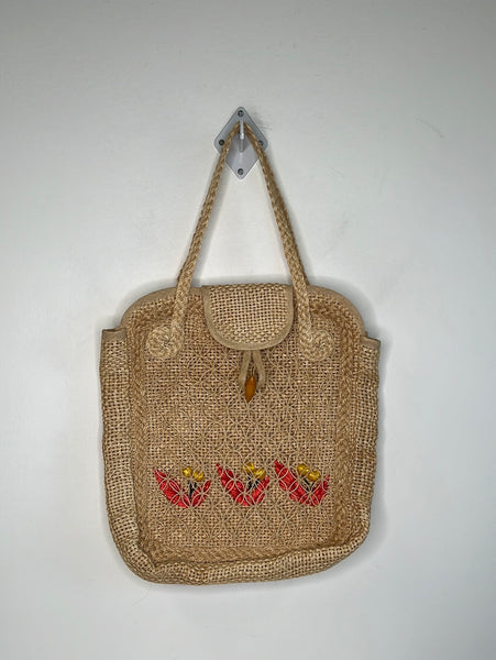 Straw Woven Tote Floral Bag