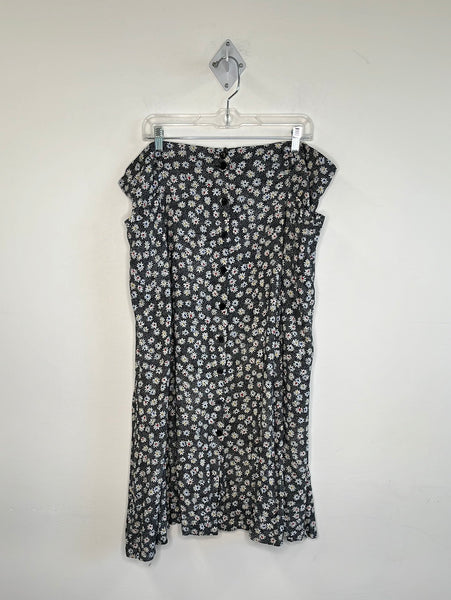 Retro Addition-Elle Floral Button Midi Skirt (4X)