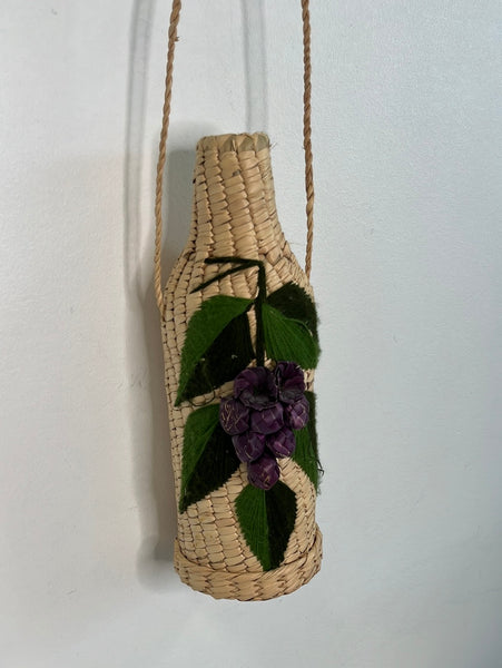 Floral Embroidered Wicker Straw Bottle Gift Basket