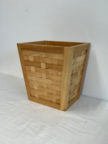 Honey Maple Wood Woven Waste Basket