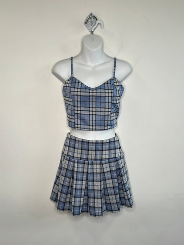 Streetwear Society Checkered Crop Top & Pleated Mini Skirt Set (S/M)