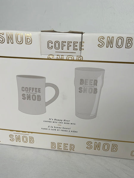 NEW Set of 2 Indigo “Coffee Snob” + “Beer Snob” Mugs