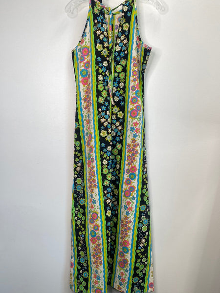 Vintage Belinda Halter Top Maxi Floral Dress (M)