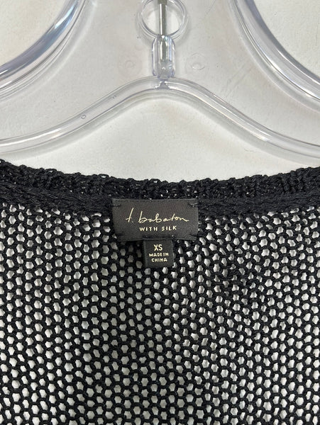 T. Babaton Linen-Silk Blend Crocheted 3/4 Sleeve Top (XS)